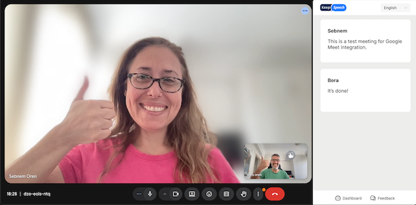Google Meet Keepspeech integration